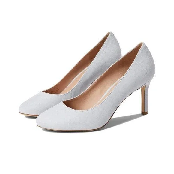Cole Haan Gabbie Pump Suede 80 Pearl Grey Stiletto Heels NIB Sz 8 Wedding Formal - Picture 1 of 15